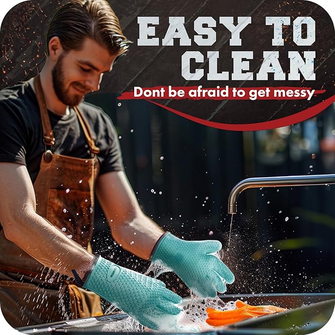 KITCHEN PERFECTION Silicone Smoker Oven Gloves -Extreme Heat Resistant BBQ Gloves -Handle Hot Food Right on Your Smoker Grill Fryer Pit|Waterproof Oven Mitts Grill Gloves |Superior Value Set+3 Bonuses