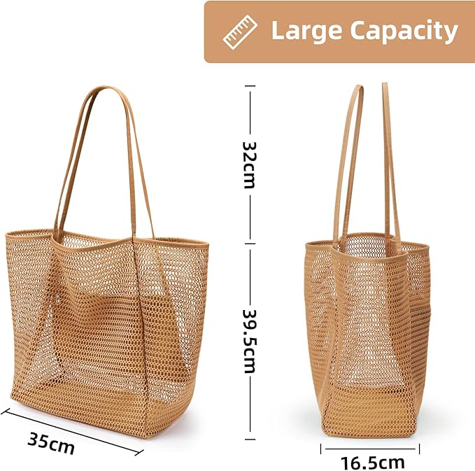KALIDI BeachNylon Mesh Tote Bag, Casual Tote Bag Hobo Women Foldable MAX 23L Shoulder Bag For Beach Picnic Vacation