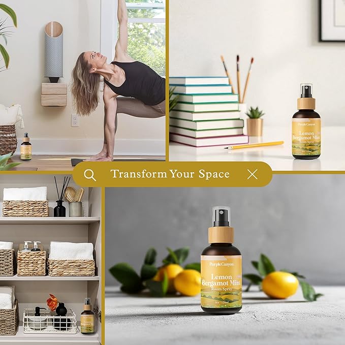 Purple Canyon Lemon Bergamot Mint Room Spray — 4 oz Natural Linen & Room Freshener — Bright Citrus & Mint Fragrance Mist — Energizing & Crisp — Premium Natural Fragrance Oils