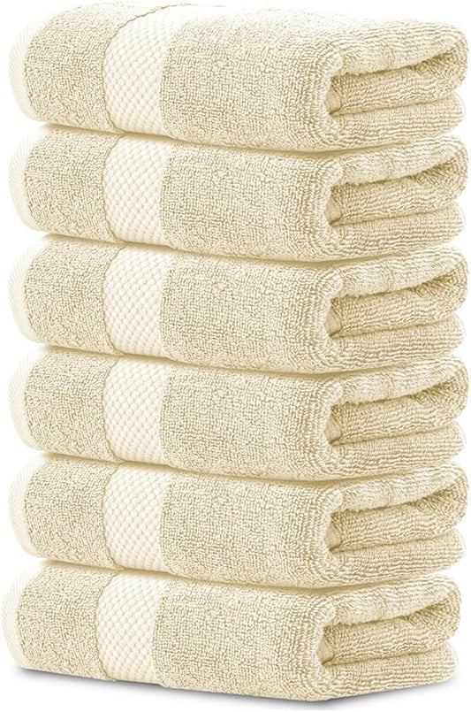 White Classic Luxury Beige Hand Towels - Soft 100% Turkish Cotton | Highly Absorbent Hotel spa Bathroom Towel Collection | 16x30 Inch | Set of 6