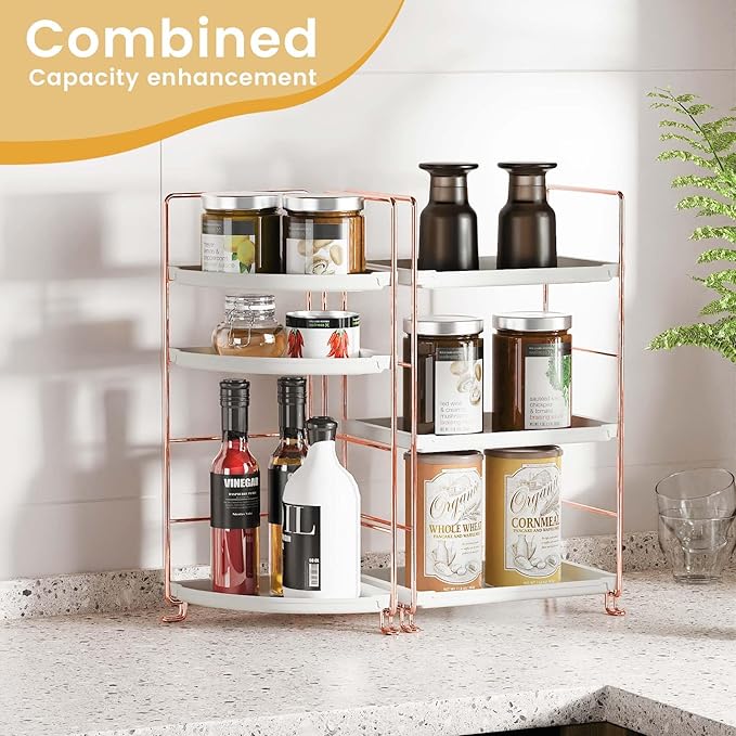 JAUNSLiANG 3-Tier Bathroom Counter Organizer Corner Bathroom Organizer Countertop, Makeup Organizer for Vanity Skincare Organizers and Storage, Perfume Organizer (Rose Gold)