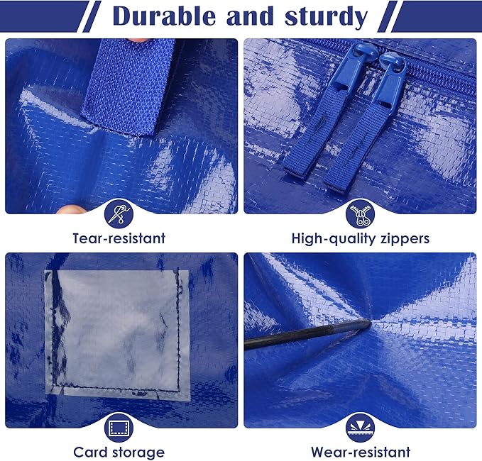 6 Pack Extra Large Heavy Duty Moving Bags with Reinforced Zipper & Wide Handles, Moisture-Resistant Storage Bins Packing Cubes for Clothes, College Dorm, Travel, and Home Organization, Blue