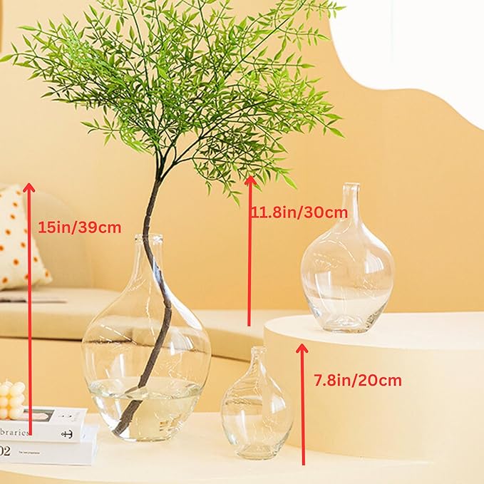 15" Tall, Large Glass Vase for Floor Decor, Big Tall Floor Vase for Pampas Grass Plants Flowers, Modern Decorative Living Room Bedroom Hallway, Clear Round Jar