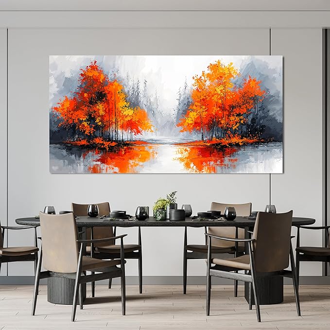 Canvas Wall Art Decor Modern Large Wall Art for Living Room Canvas Art Wall Decorations Fall Orange Artwork for Walls Oversized Black and White Wall Art Prints Bedroom Office Home Decor 29" X 58"