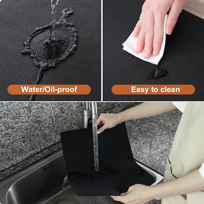 Homaxy Faux Leather Heat Resistant Placemats for Dining Table Set of 6, Waterproof Wipeable Washable PU Table Mats, Easy to Clean Anti-Slip Place Mats, 11.8" x 17", Black