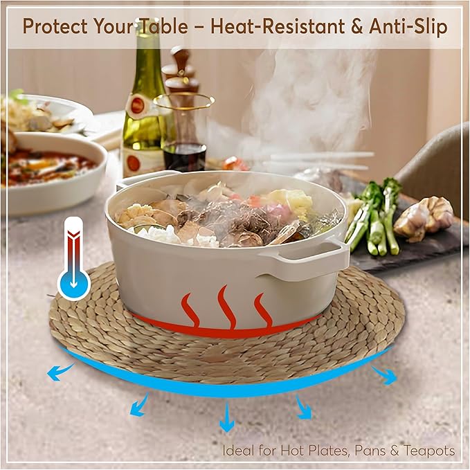 Natural Round Placemats Set of 10, 12 inch Woven Placemats, Herringbone Pattern, Table Mats Braided Heat Proof, Farmhouse Boho Table Place Mat Ourdoor Wicker Chargers for Dinner Plates