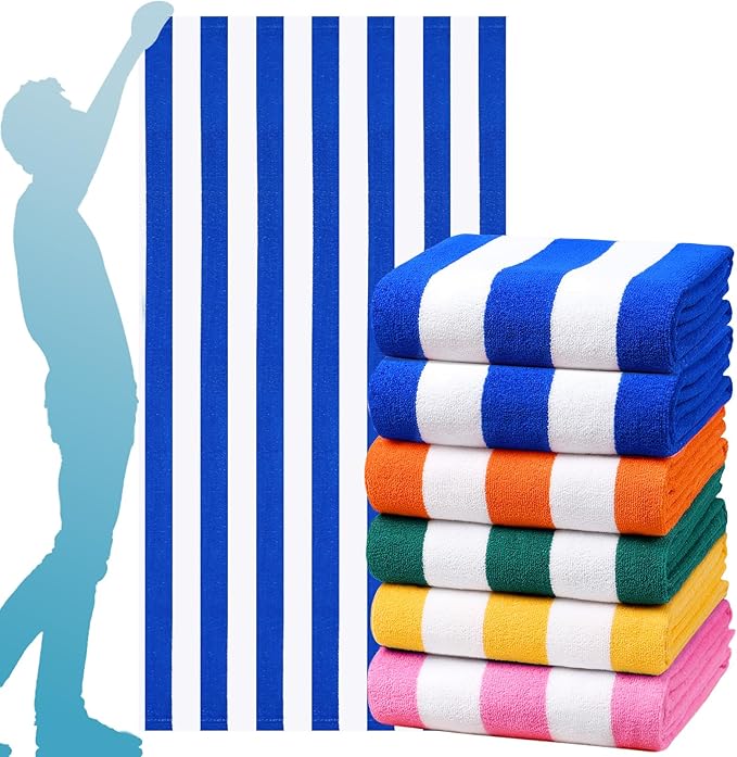 6 Packs Extra Large Bath Towels Striped Beach Towel Set Bathroom Sheets Bulk Quick Dry Soft Fluffy XL Big Absorbent Microfiber Blanket Turkish Oversized Hotel Shower Pool Hot Toallas Baño Grandes