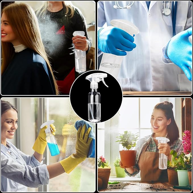 Cosywell Plastic Spray Bottles 8.8oz/260ml 4 Pack Empty Spray Bottle for Cleaning Mist/Stream Heavy Duty Water Spraying Bottle for Cooking Solutions Essential Oils Hair Care(Clear)