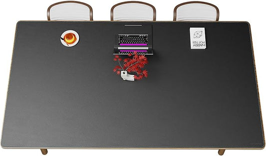 CENNBIE HUGE220 86.6" x 47" Black Leather Desk Mat for Conference Table, Dining Table, Work Table, Banquet Tables, Library Table
