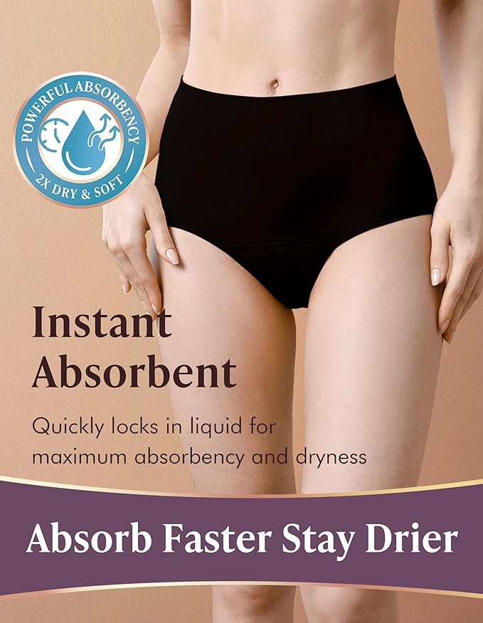 AIRCUTE Washable Urinary Incontinence Underwear for Women Absorbent Seamless High Waist Leak Protective Panty 3 Pack