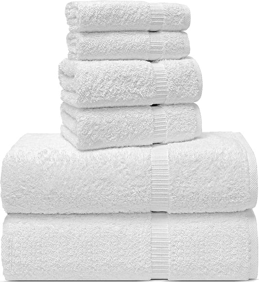 Chakir Turkish Linens 100% Cotton Premium Turkish Towels for Bathroom, 2 Large Bath Towels, 2 Hand Towels, 2 Washcloths (6-Piece Towel Set, White)