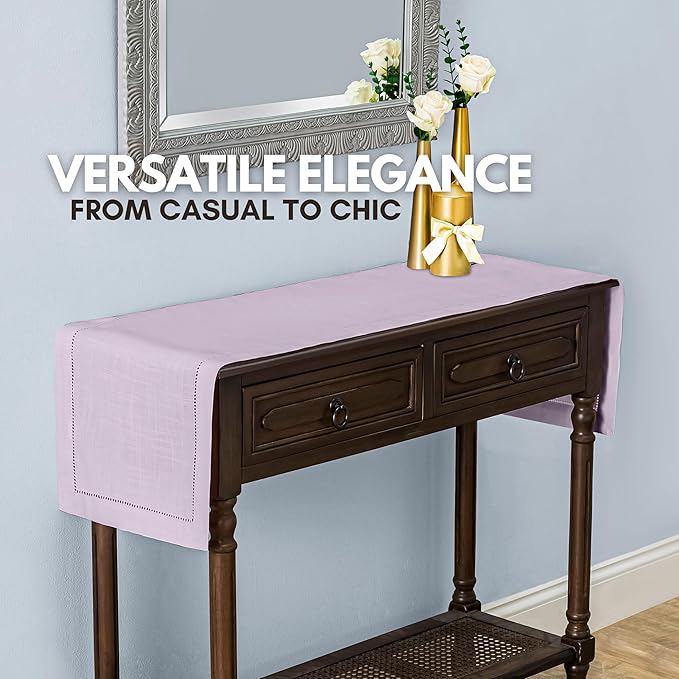 Lavender Table Runner – Elegant Hemstitch Purple Runner for Dining, Weddings, and Home Decor – Light Purple, Lilac, Pastel Runners for Tables (14 x 54 Inches Long)