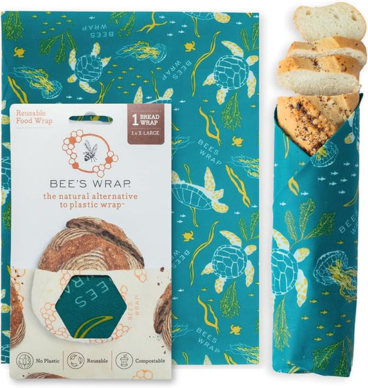 Bee's Wrap Beeswax Wraps for Food - Bread Wrap - Made in USA Reusable Bread Storage Bags - Organic & Eco-Friendly Alternative to Aluminum Foil, Sourdough Bags & Plastic Wrap, Ocean