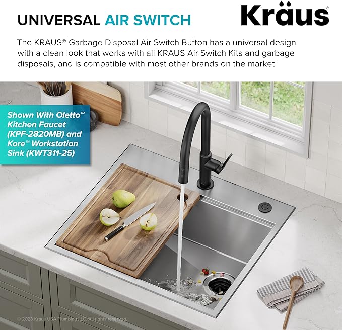 KRAUS Flat-Top Garbage Disposal Air Switch Button in Matte Black, KWDB-20MB