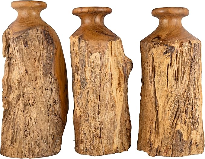 Vitex Pubescens Vahl Handcrafted Natural Wooden Vase; H(11.8”) x D(5"-6.5"); Unique Wooden Vase