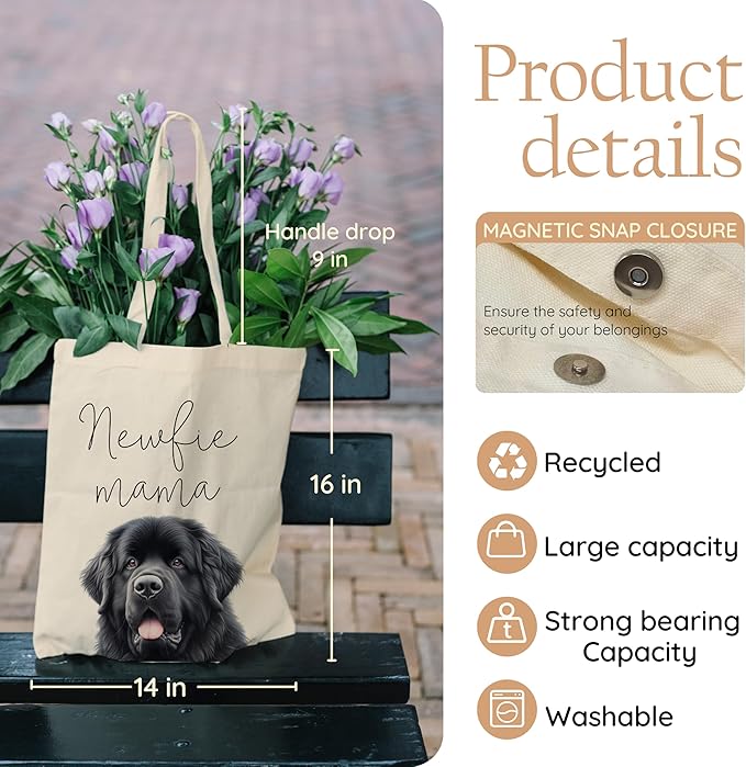 Dog Mama Tote Bag – Cute Dog Lover Canvas Bag, Reusable Shopping Shoulder Bag for Women, Pet Mom Gift,