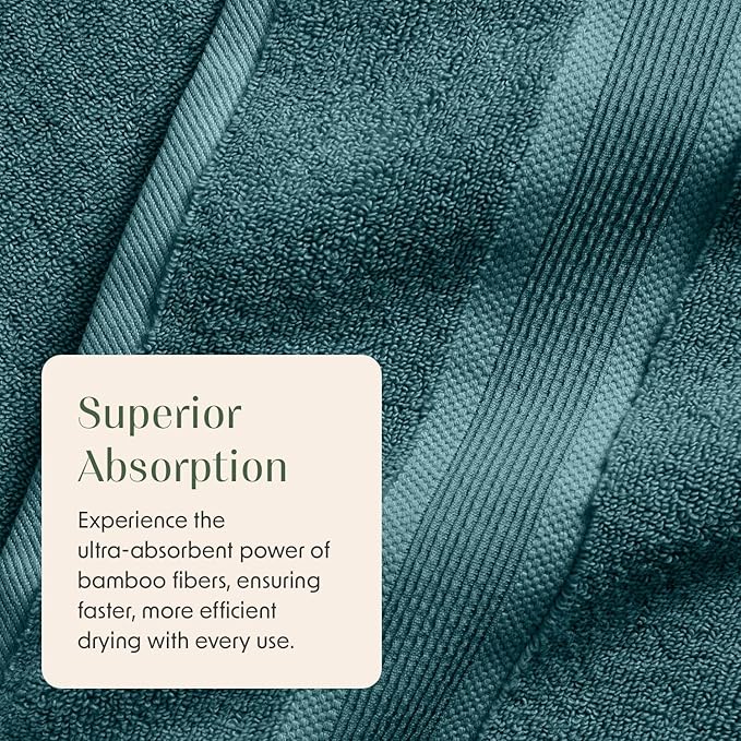 Springtree Home Luxury Viscose from Bamboo Bath Towel Set 6 Piece Set | 35% Viscose from Bamboo - 65% Cotton | Absorbent Quick-Dry Towels for Bathroom | Oeko-TEX Standard 100 Cotton | Deep Teal