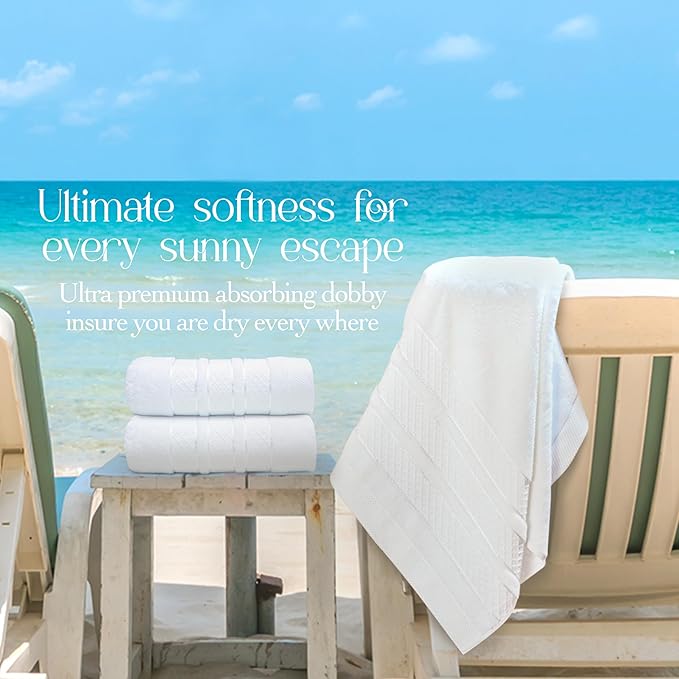 Premium Towel Set: Super absorbent, quick-drying, soft, plush. Features hanging loop, fade-resistant, eco & skin-friendly dyes. Luxury dobby design for bath or spa. (white, Bath Towel Set of 4)