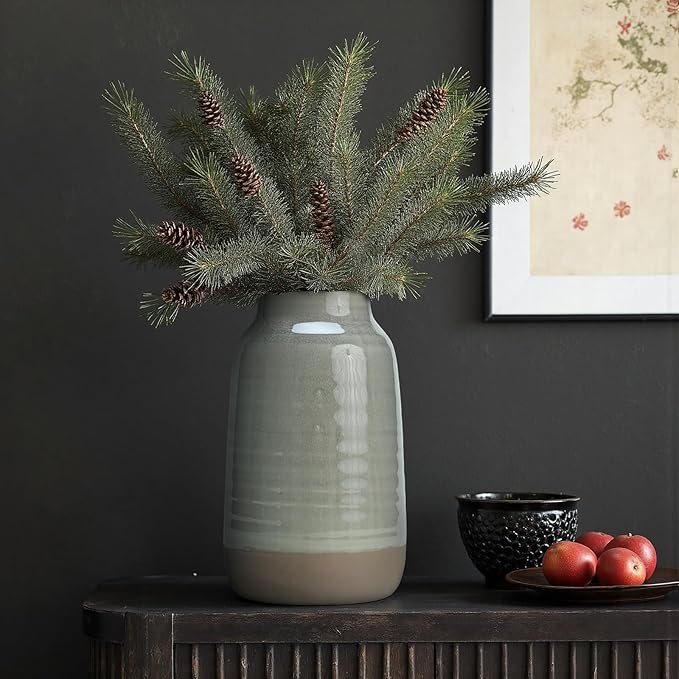 Ceramic Vase Flowers Vase Decorative Crackled Double Glaze Vase for Pampas Grass Modern Vase for Home Living Room Dining Table Farmhouse Office Decor (No Flowers)