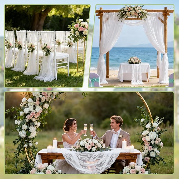 Suream Cheese Cloth Table Runner 35 x 120 Inch, Table Runner for Wedding Party Baby Shower Birthday Home Decorations(White)