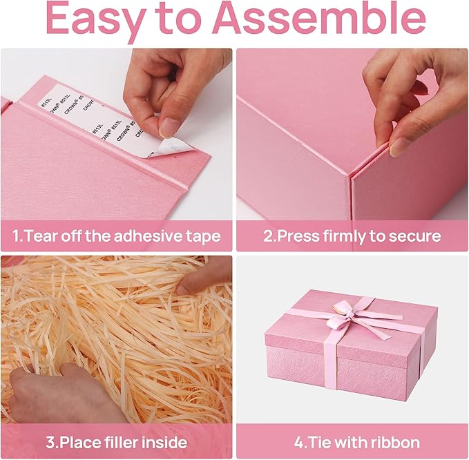 JOYIT Pink Gift Box 16.5''x13''x5.5'' - Large Gift Boxes with Lid for Presents Packaging, Birthday, Christmas, Wedding, Anniversary, Big Gift Box with Ribbon, Shred Filler, Card, Wax Seal (Pink)