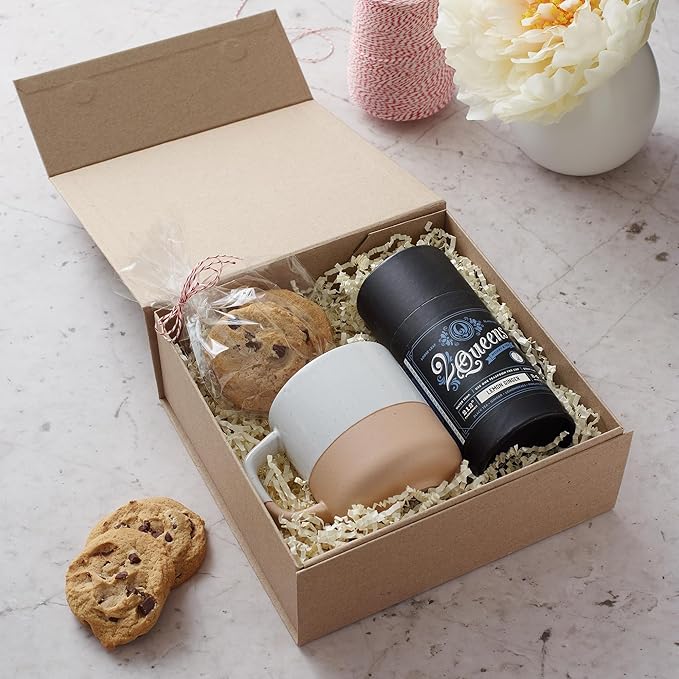 CECOBOX - Gift Boxes with Lids for Presents 8"x8"x3.1" - Matte, Collapsible Magnetic Closure Gift Box - Groomsmen & Bridesmaid Proposal Boxes, Wedding, PR, Birthdays, Holidays (Kraft)