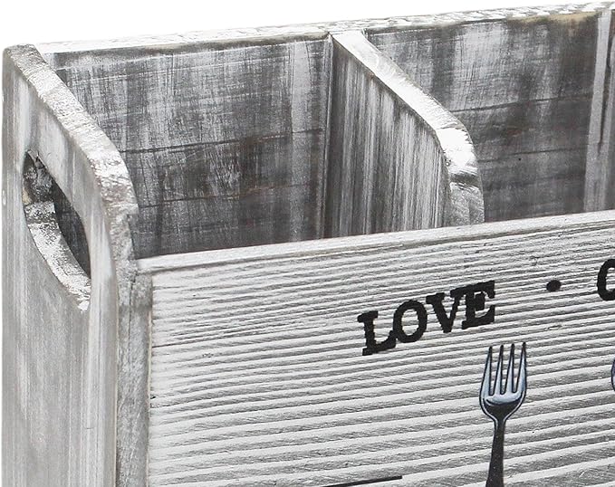 Fenteer Kitchen Utensil Holder Storage Crock Vintage Accessories Wooden Utensil Organizer Cutlery Box for Counter Hotels Restaurants, Gray