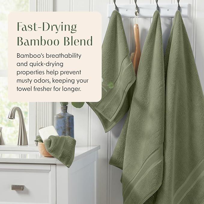 Springtree Home Luxury Viscose from Bamboo Bath Towel Set of 4 | 35% Viscose from Bamboo - 65% Cotton | Absorbent Quick-Dry Towels for Bathroom | Oeko-TEX Standard 100 Cotton | Lily Pad Green