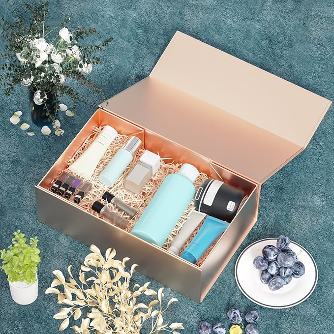 5 Pack Rose Gold Gift Box, 9.5x6x3'' Gift boxes for Presents with Lids Magnetic Closure Rectangle Collapsible for Bridesmaid proposal box, Wedding, Christmas, Halloween, Birthday Gift Packging