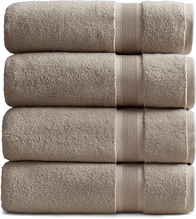 Springtree Home Luxury Bamboo Rayon Bath Towel Set of 4 | 35% Bamboo Rayon - 65% Cotton | Absorbent Quick-Dry Towels for Bathroom | Oeko-TEX Standard 100 Cotton | Cobblestone