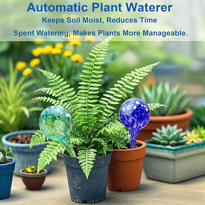 Plant Self Watering Globes - 4pcs Plant Watering Bulbs for Indoor & Outdoor Plants - Colorful Automatic Glass Watering Devices - Keeps Plants Hydrated for Days