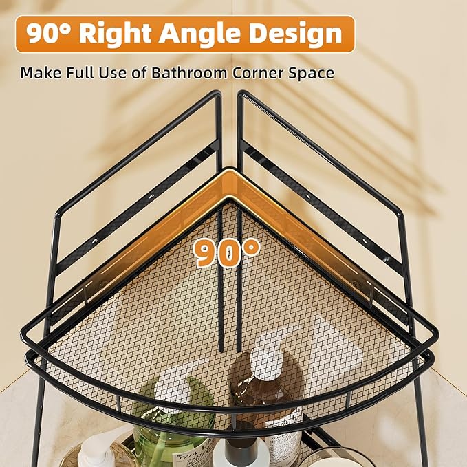 VITVITI 2 Tier Corner Bathroom Counter Organizer, Metal Bathroom Countertop Organizer Shelf Storage, Bath Room Sink Makeup Organizers for Vanity Perfume Skincare with Hooks, Black