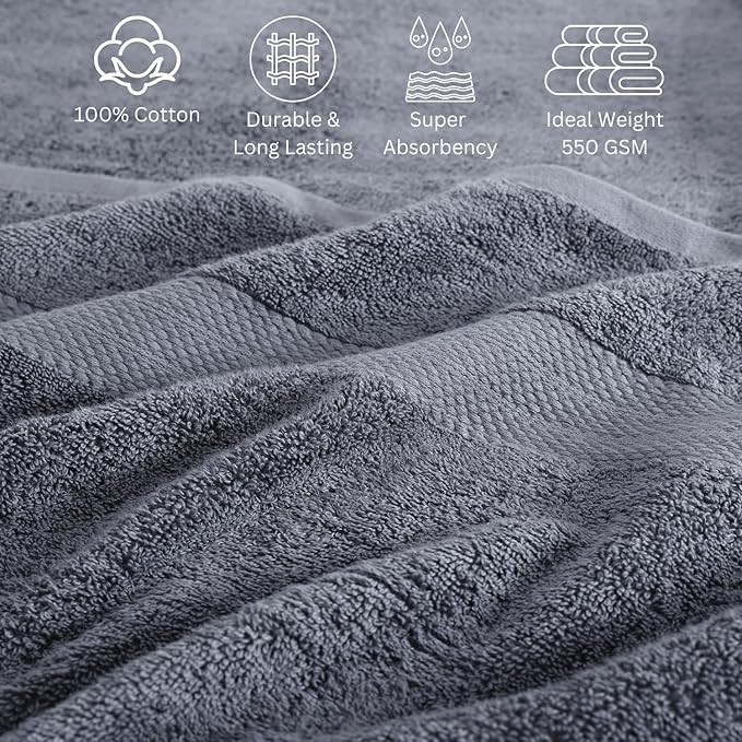 LANE LINEN Cotton Bathroom Towels Set - 24 Pcs - Ringspun, Quick Dry, Very Soft & Absorbent - 2 Bath Sheets, 4 Bath Towel, 6 Hand Towel, 8 Washcloths, 4 Fingertip - Pre Shrunk - Cool Grey