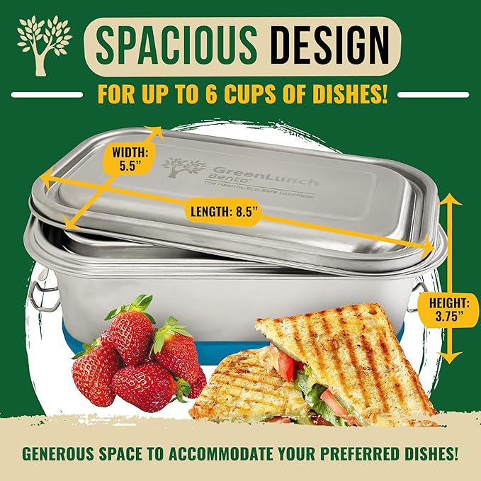 Stainless Steel Bento Box, BPA-Free Lunch box with Snack Pods, Crack-Resistant Lunch box Containers for Adults & Kids with snap locks - For School and Office - Blue