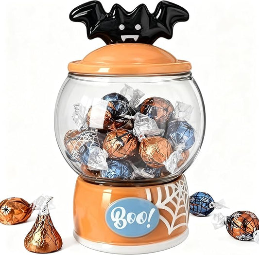 54oz food storage jar with round Transparent glass pantry, lid with handle, personalized hand-painted personalized pattern ceramic base, glass storage for candy,cookie,Butter,espresso,Spices,shells