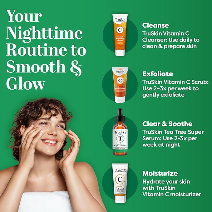 TruSkin Tea Tree Oil Acne Treatment for Face – Acne Serum – Improve the Appearance of Pores, Skin Tone for Smooth, Glowing Skin with Salicylic Acid, Vitamin C, Niacinamide & Retinol, 2 OZ