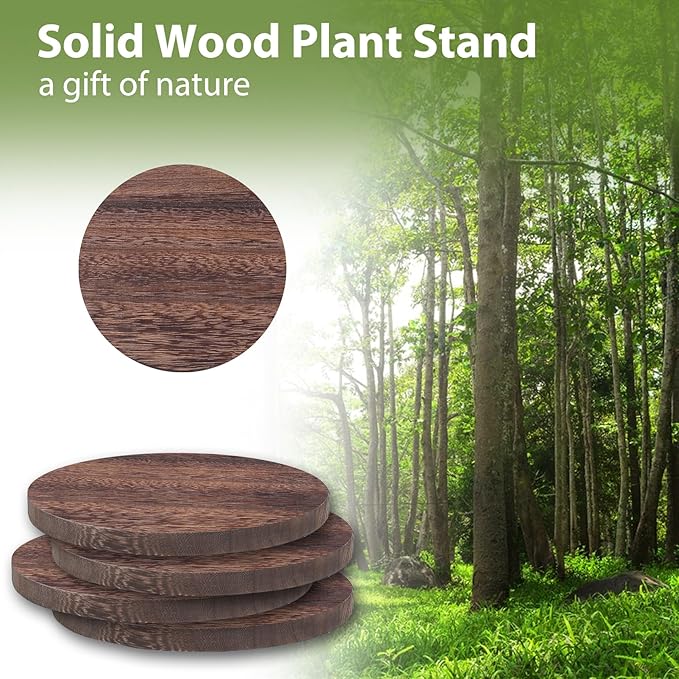 8 Inch Plant Stand, Small Floor Indoor Plant Stand, Mid Century Wood Planter Stand with Metal Legs, Round Modern Plant Stool for Indoor Outdoor Flower Pots, Brown