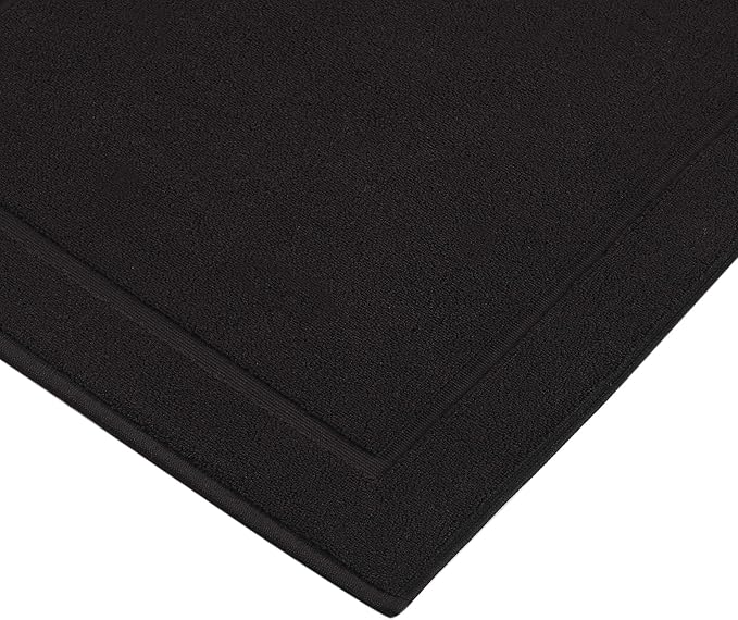 Hawmam Linen Black Bath Mats, 21 x 34 inches, Pack of 2-100% Ring Spun Cotton,[Not a Bathroom Rug] Banded Design, Highly Absorbent, Machine Washable for Bathroom Floor Towel