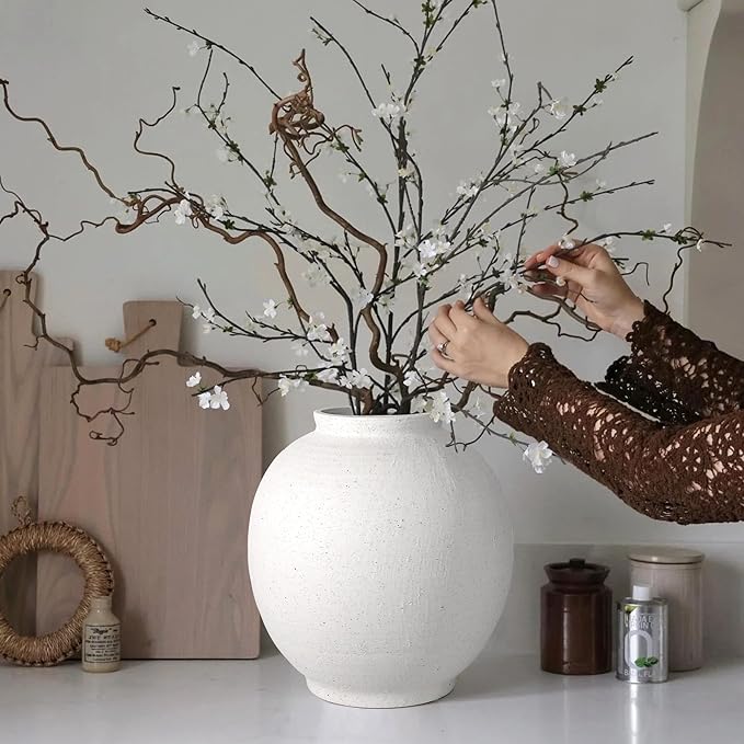 White Ceramic Large Vase - 11 Inch Round Modern Ceramic Vases,Tall Vase for Decor Living Room Table Decor and Festive Home Interiors