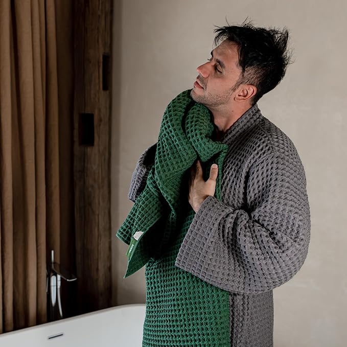 Luxury Japanese Cotton Silk Waffle Bath Towel | Plush, Absorbent, and Quick Dry (Forest Green, Hand Towel (3 Pack))