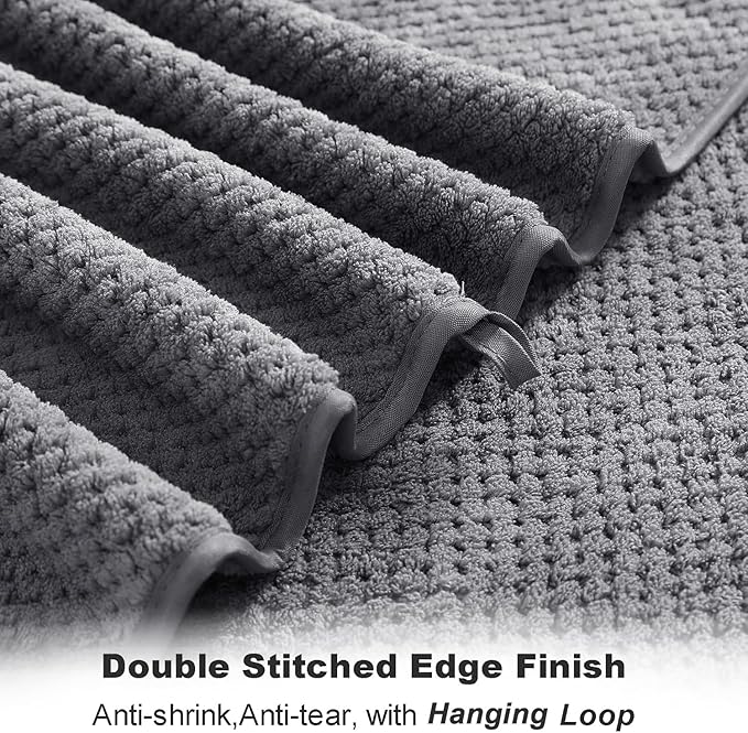 8-Piece Gray Bath Towel Set, 2 Extra Large Bath Towel Sheets, 2 Hand Towels and 4 Washcloths - Highly Absorbent Quick Dry Microfiber,Ultra Soft Towel Set for Bathroom, Waffle Weave Design, Pack of 8