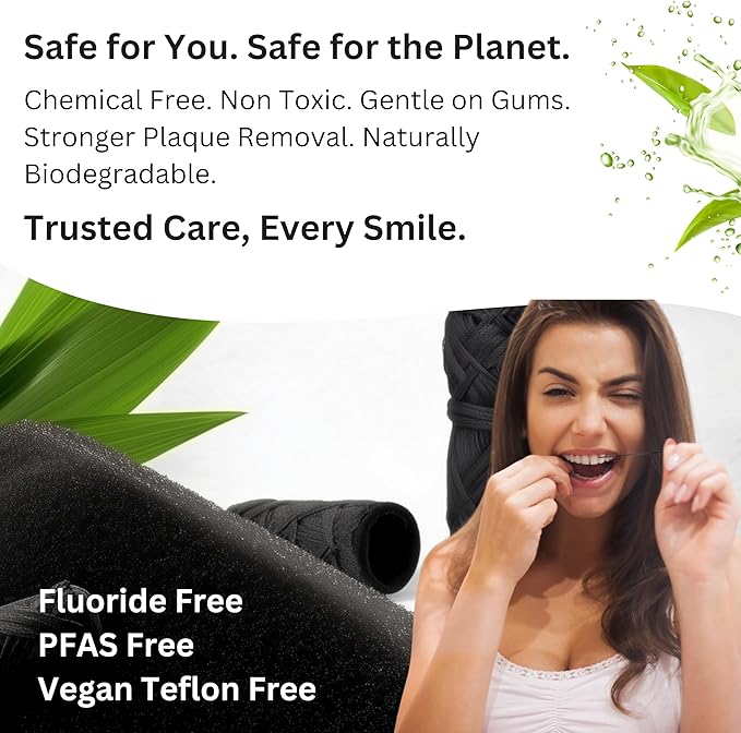 Charcoal Bamboo Floss | 2 Non Toxic Natural Floss Refill with Metal Container | Organic Mint & Candelilla Wax | Vegan & Biodegradable | Compatible w/Similar Dental Floss Silk Refill Containers