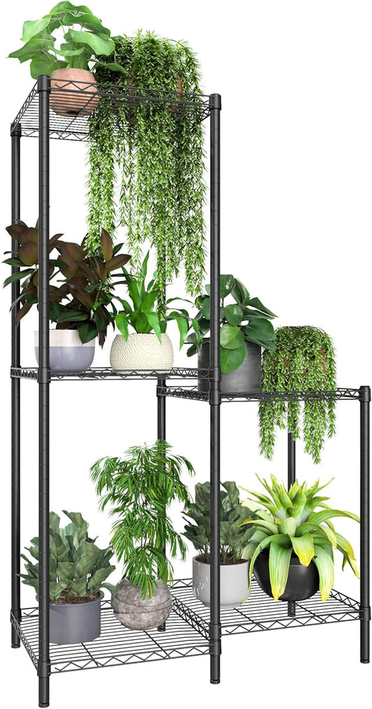 Xiofio 5-Tier Plant Stand for Indoor Outdoor, Reinforced Plant Shelf for Multiple Plants Plant Rack ,Adjustable Plant Stand Suitable for Bedroom Living Room Balcony Garden,Black