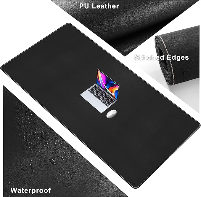 CENNBIE Leather Desk Mat, 63" x 31.4" Extra Large Desk Pad Blotter Protector, Extended Non-Slip Mouse Pad, Waterproof PU Leather Desk Mat on top of desks Large for Office and Home (Black)
