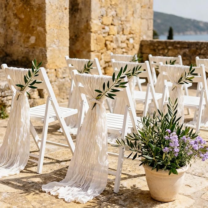 Suream Cheese Cloth Table Runner 120 Inch, White Long Table Runner for Wedding Party Baby Shower Birthday Home Decorations(6 Packs)