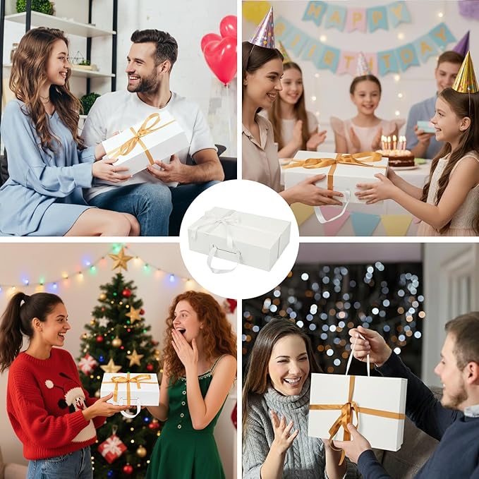 White Gift Box 14"x9.3"x4.2" Large Magnetic Gift Boxes with Lids for Presents Include Ribbon, Envelop Card for Bridesmaid Proposal Box, Birthday, Graduation, Christmas,Wedding Gifts Packging