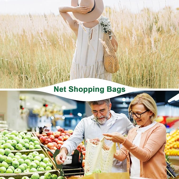 1-Pack Cotton Mesh Bag, Reusable Washable Mesh Net String Grocery Bags, Reusable Produce Bags with Handle, Net Tote Bag for Fruits/Vegetables Shopping [Green, Short Handle]