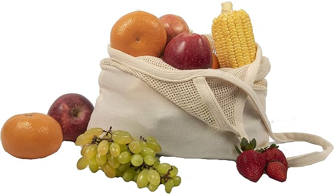 Reusable Grocery Bags - Organic Cotton Mesh Net Bag with Handles | Reinforced Bottom | Shopping, Groceries, Beach Tote, Produce Bag, Fruit & Vegetable Storage | Machine Washable, Eco Friendly (1 Bag)