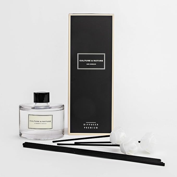 CULTURE & NATURE Reed Diffuser Set 6.7oz (200ml) Summer Peach Scented Diffuser with Sticks Home Fragrance Reed Diffuser for Bathroom Shelf Decor