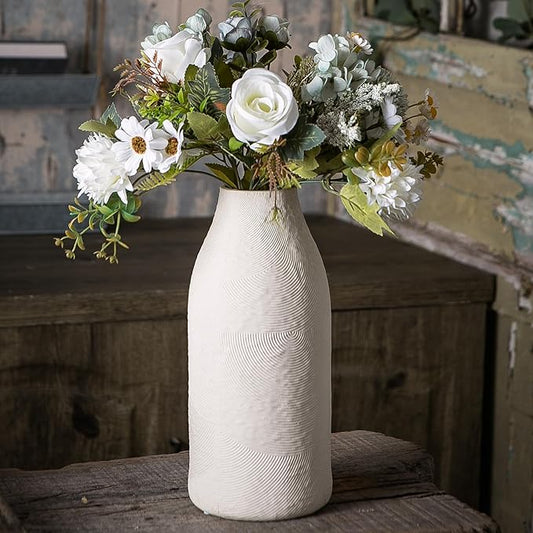 Large Textured Vase, Boho Ceramic Vase for Modern Farmhouse Home Decor, Pottery Vases for Flowers, Pampas Grass, Rustic Decorative Vase, Clay Vase Centerpieces for Dining Table